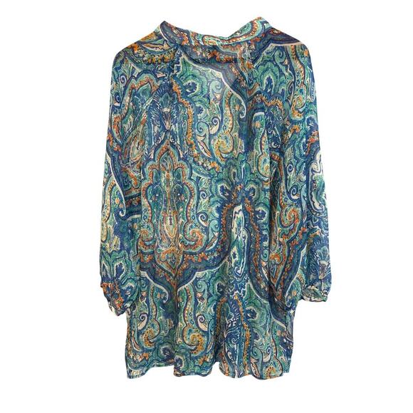 Women’s Green Label Ralph Lauren Size 2X Sheer Blue Multipattern Shirt. - Picture 3 of 3